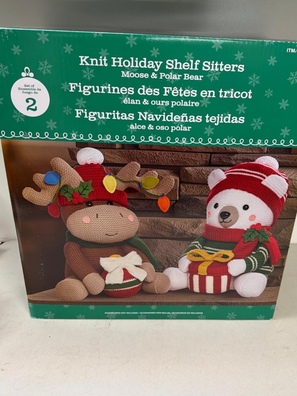 Knit Holiday Shelf Sitters Moose & Polar Bear Set - penguin- Christmas tree